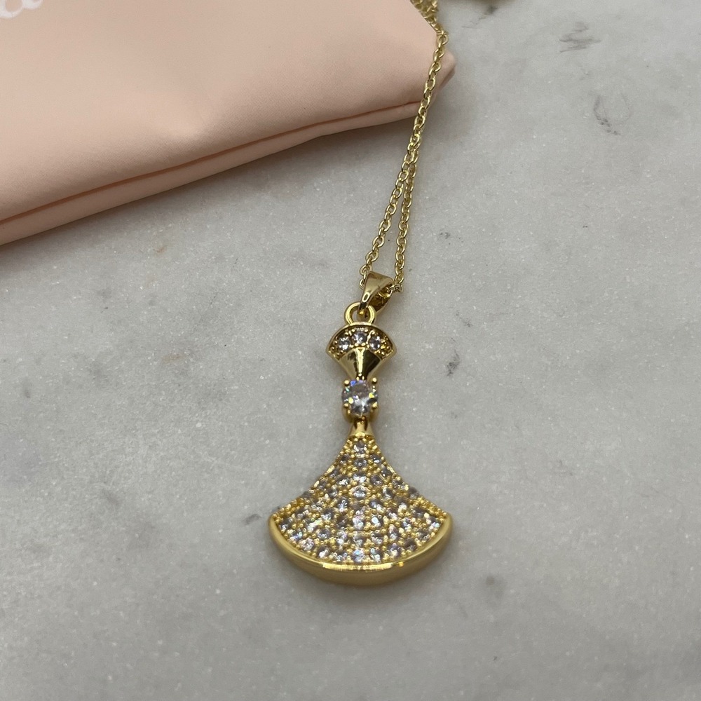 Fan Pendant Necklace Pave 14K Gold Plated‎ Adina Eden Dainty Chain New Jewelry